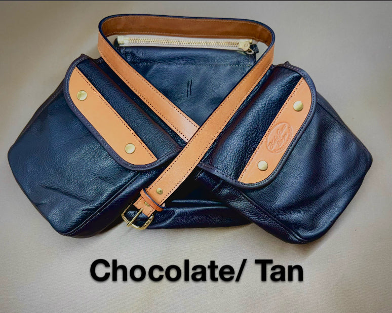 blue bird leather backpack Leather Bird Bag Trio, Game Bag Chocolate w/ Tan trim / 40"