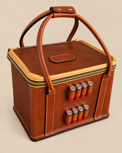 Heavy premium leather with heavy gauge brass zipper, 8 shot shell loops, heirloom quality. Pack Ammo and all the outdoor essentials you need.  